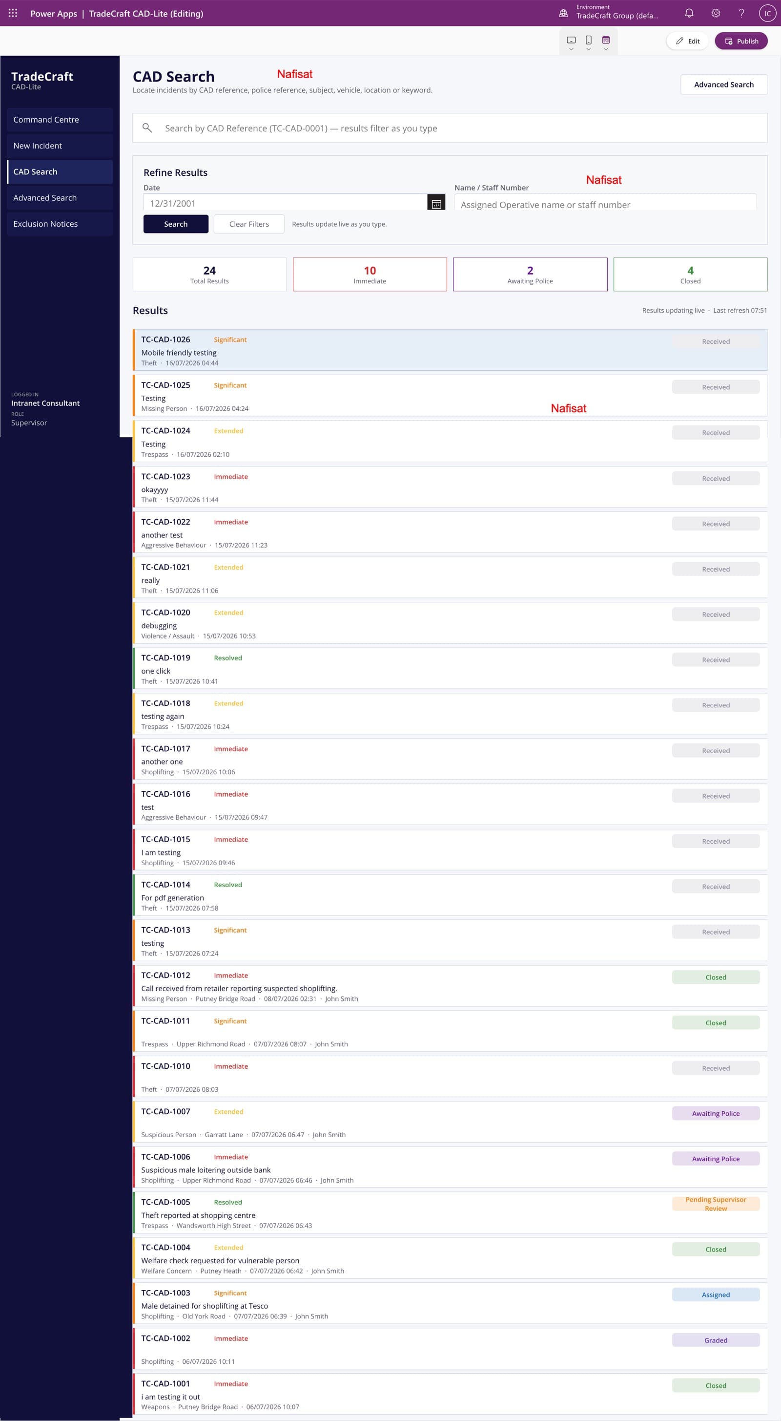 TradeCraft CAD-Lite Power Apps case management interface