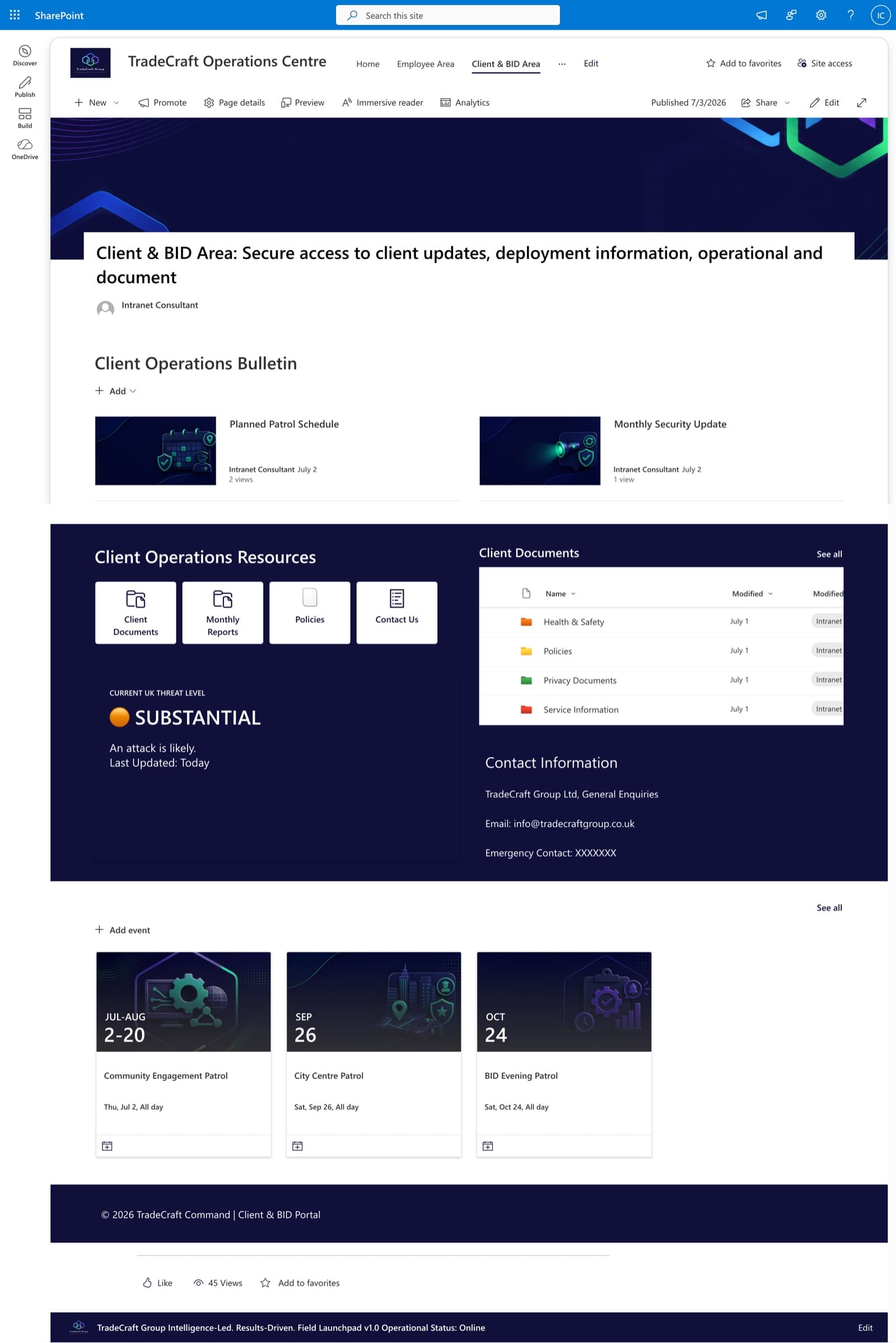 Client and BID Information Centre SharePoint portal