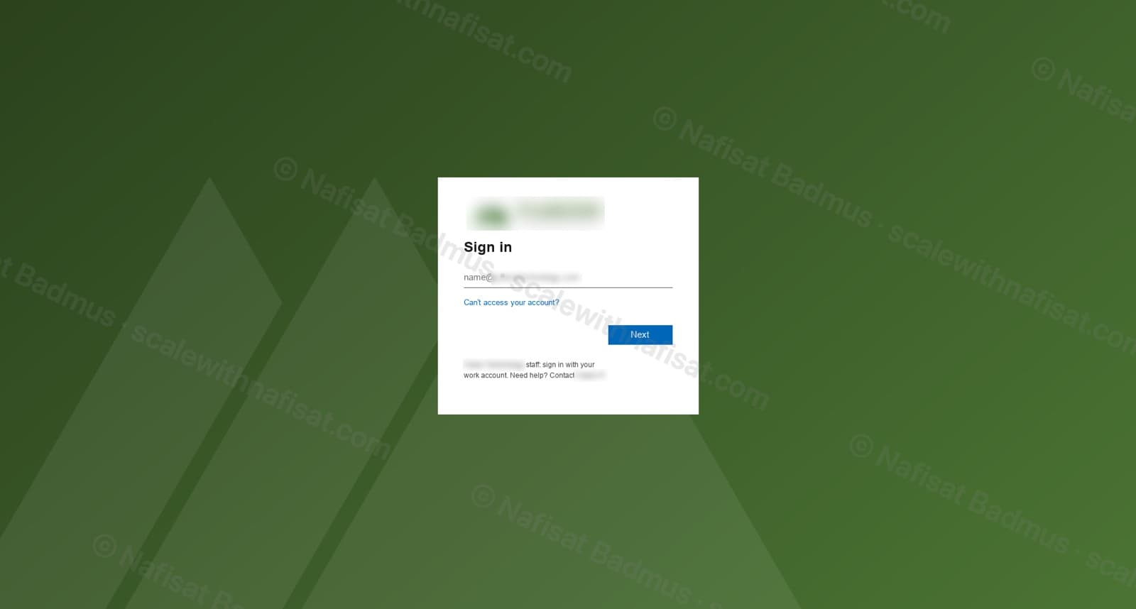 Branded Microsoft 365 sign-in page with a green mountain background